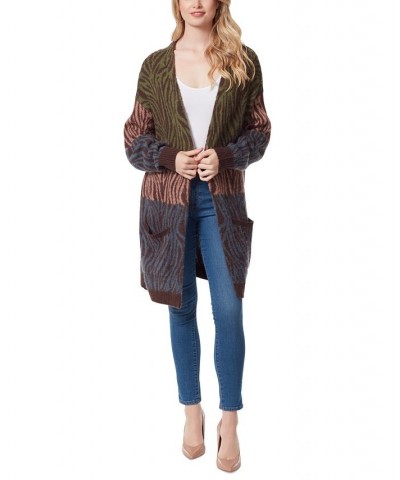 Trendy Plus Size Blaise Jacquard Cardigan Tinted Zebra $40.88 Sweaters