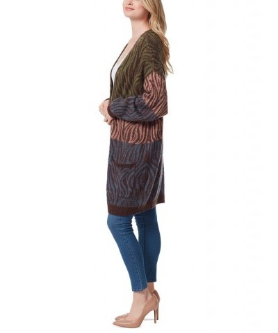 Trendy Plus Size Blaise Jacquard Cardigan Tinted Zebra $40.88 Sweaters