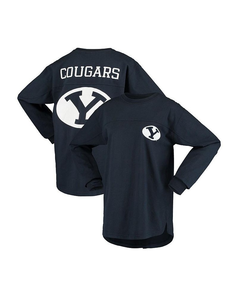 Women's Navy BYU Cougars The Big Shirt Oversized Long Sleeve T-shirt Navy $30.79 Tops