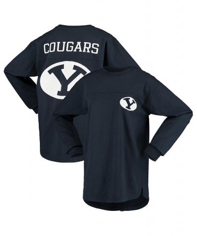 Women's Navy BYU Cougars The Big Shirt Oversized Long Sleeve T-shirt Navy $30.79 Tops