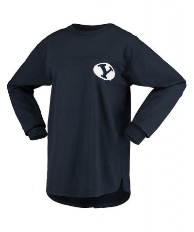 Women's Navy BYU Cougars The Big Shirt Oversized Long Sleeve T-shirt Navy $30.79 Tops