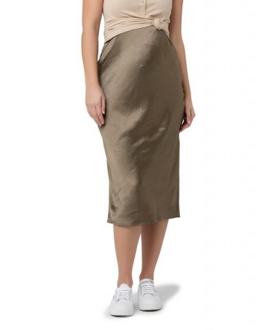 Lexie Satin Midi Skirt Olive $41.87 Skirts