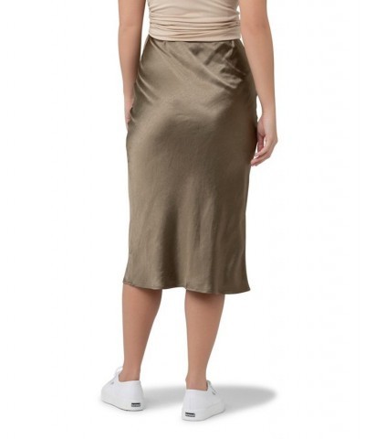 Lexie Satin Midi Skirt Olive $41.87 Skirts