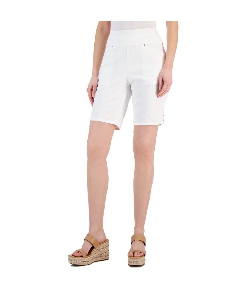 Women's Curvy Mid Rise Pull-On Bermuda Shorts White $16.45 Shorts