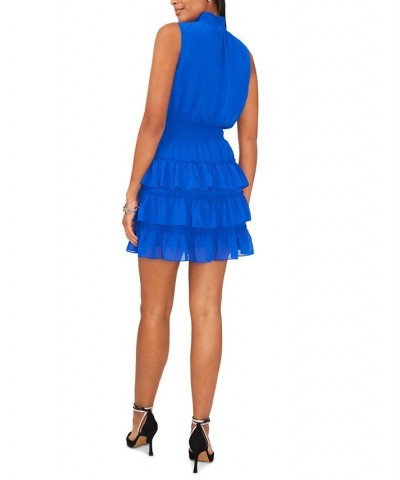 Women's Sleeveless Smocked-Waist Mock-Neck Tiered Dress Electric Glow $43.61 Dresses