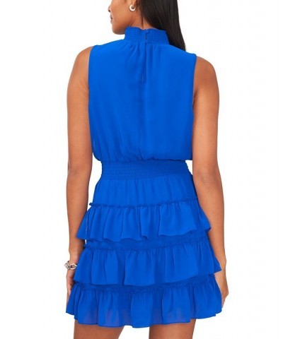 Women's Sleeveless Smocked-Waist Mock-Neck Tiered Dress Electric Glow $43.61 Dresses