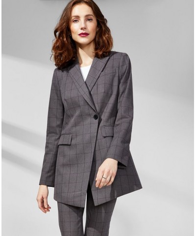 Women's One Button Windowpane Jacket Charcoal Multi $35.65 Jackets