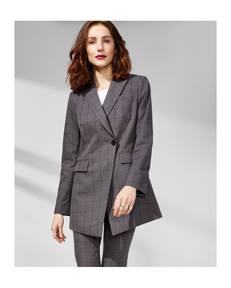 Women's One Button Windowpane Jacket Charcoal Multi $35.65 Jackets