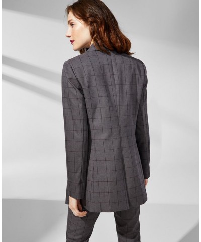 Women's One Button Windowpane Jacket Charcoal Multi $35.65 Jackets