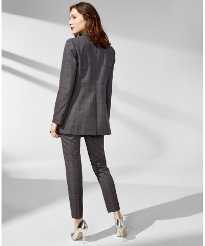 Women's One Button Windowpane Jacket Charcoal Multi $35.65 Jackets