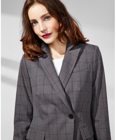 Women's One Button Windowpane Jacket Charcoal Multi $35.65 Jackets