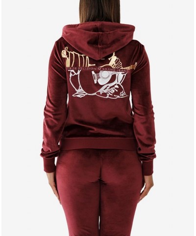 Women's Velour Buddha Zip Hoodie Red $43.96 Tops