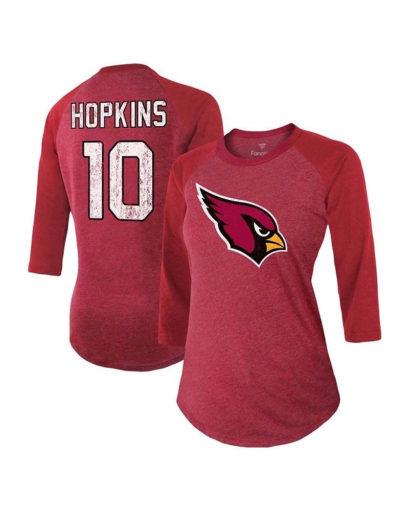 Women's Deandre Hopkins Cardinal Arizona Cardinals Team Player Name Number Tri-Blend Raglan 3/4 Sleeve T-shirt Burgundy $23.6...