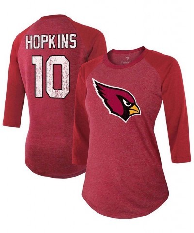 Women's Deandre Hopkins Cardinal Arizona Cardinals Team Player Name Number Tri-Blend Raglan 3/4 Sleeve T-shirt Burgundy $23.6...