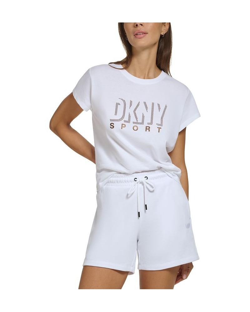 Women's Performance Cotton Crew-Neck Metallic-Logo T-Shirt White $15.17 Tops