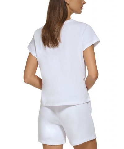 Women's Performance Cotton Crew-Neck Metallic-Logo T-Shirt White $15.17 Tops