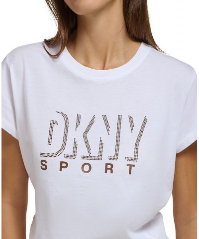 Women's Performance Cotton Crew-Neck Metallic-Logo T-Shirt White $15.17 Tops