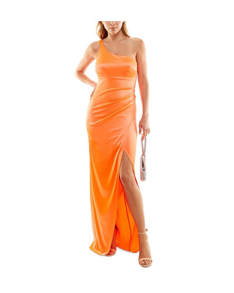 Juniors' Satin One-Shoulder Gown Orange $41.83 Dresses