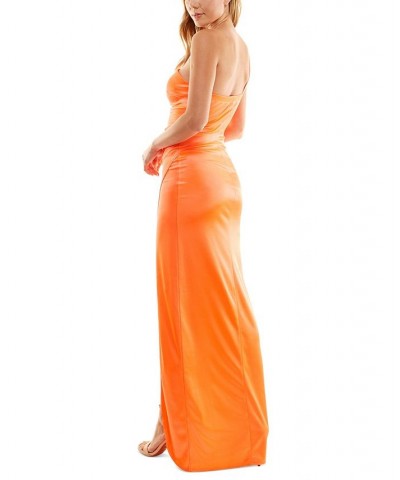 Juniors' Satin One-Shoulder Gown Orange $41.83 Dresses