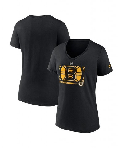 Women's Branded Black Boston Bruins Authentic Pro Core Collection Secondary Logo V-Neck T-Shirt Black $23.59 Tops