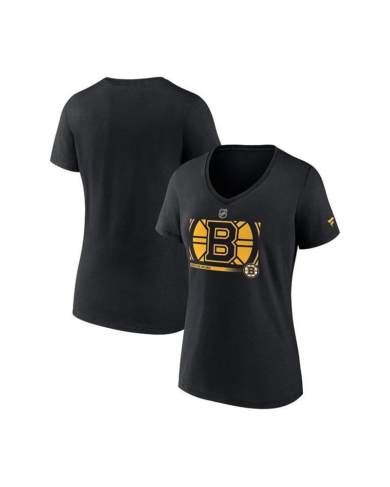 Women's Branded Black Boston Bruins Authentic Pro Core Collection Secondary Logo V-Neck T-Shirt Black $23.59 Tops