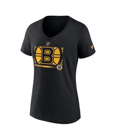 Women's Branded Black Boston Bruins Authentic Pro Core Collection Secondary Logo V-Neck T-Shirt Black $23.59 Tops