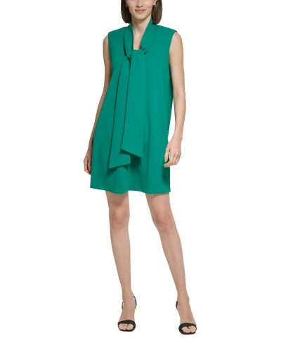 Women's Tie-Neck Sleeveless Shift Dress Green $54.72 Dresses
