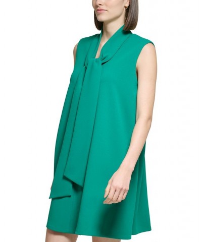 Women's Tie-Neck Sleeveless Shift Dress Green $54.72 Dresses