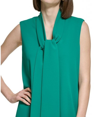 Women's Tie-Neck Sleeveless Shift Dress Green $54.72 Dresses