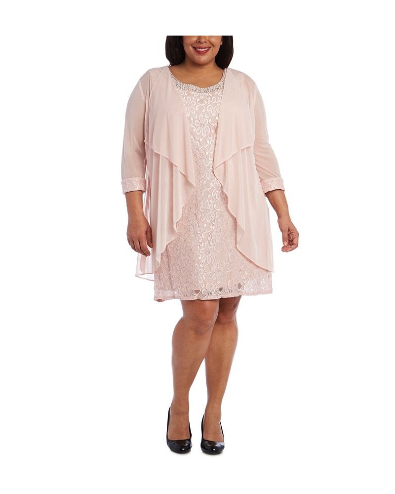 Plus Size Lace Dress & Jacket Pink $62.55 Dresses