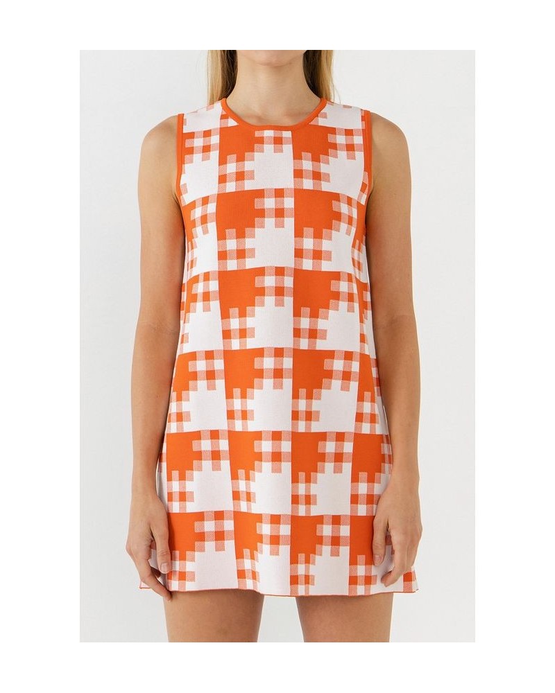 Women's Gingham Check Knitted Shift Dress Orange $57.60 Dresses