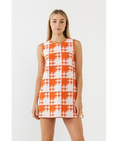 Women's Gingham Check Knitted Shift Dress Orange $57.60 Dresses