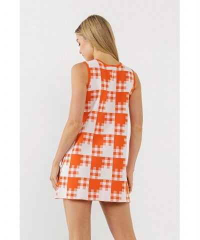 Women's Gingham Check Knitted Shift Dress Orange $57.60 Dresses