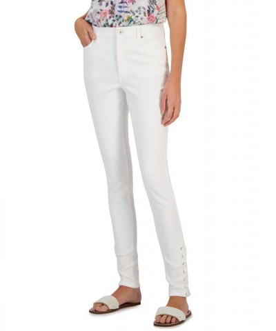 Women's High-Rise Lace-Up Hem Skinny Jeans Washed White $25.97 Jeans