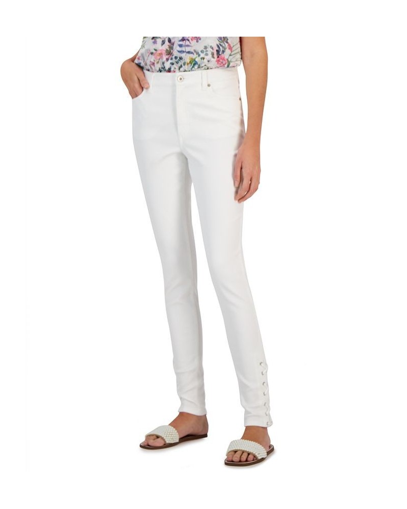 Women's High-Rise Lace-Up Hem Skinny Jeans Washed White $25.97 Jeans