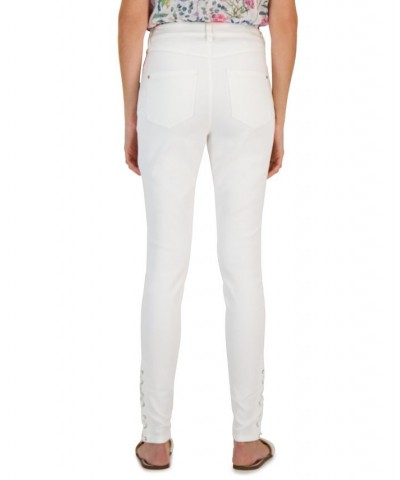 Women's High-Rise Lace-Up Hem Skinny Jeans Washed White $25.97 Jeans