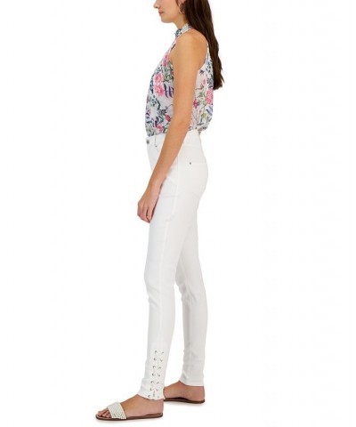 Women's High-Rise Lace-Up Hem Skinny Jeans Washed White $25.97 Jeans