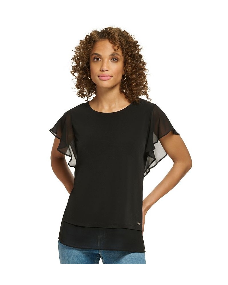 Flutter Sleeve Top Black $28.56 Tops