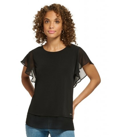 Flutter Sleeve Top Black $28.56 Tops