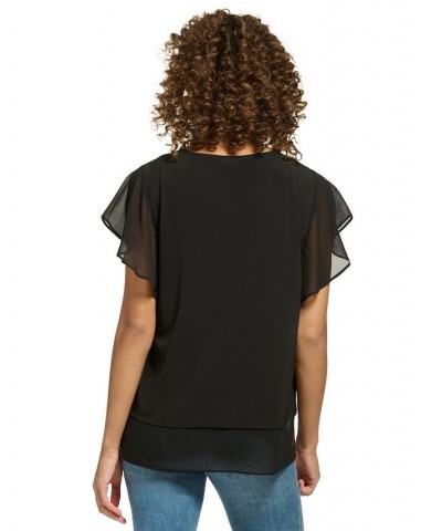 Flutter Sleeve Top Black $28.56 Tops