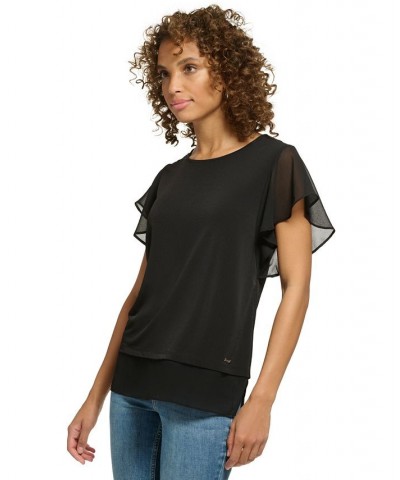 Flutter Sleeve Top Black $28.56 Tops