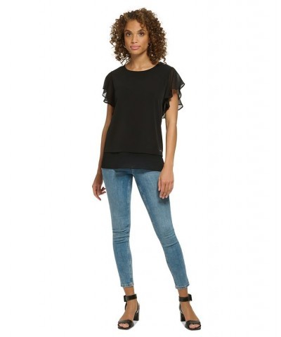 Flutter Sleeve Top Black $28.56 Tops