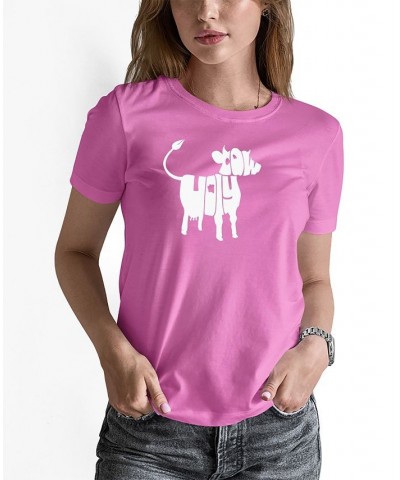 Women's Holy Cow Word Art T-shirt Pink $15.75 Tops