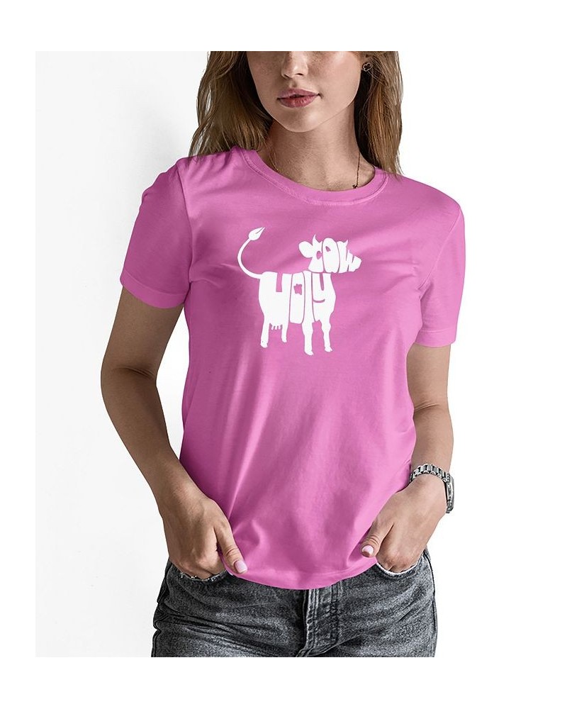 Women's Holy Cow Word Art T-shirt Pink $15.75 Tops