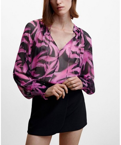 Women's Printed Chiffon Blouse Black $28.70 Tops