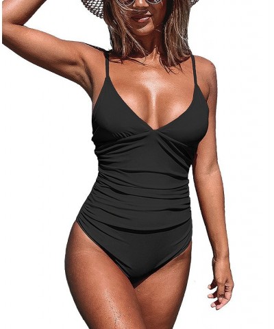 Women's Bright Day Shirring One Piece Swimsuit Black $26.78 Swimsuits