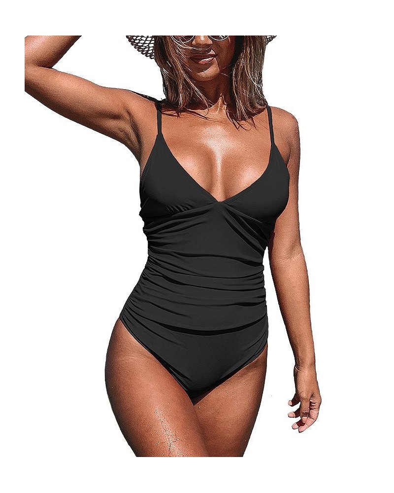 Women's Bright Day Shirring One Piece Swimsuit Black $26.78 Swimsuits