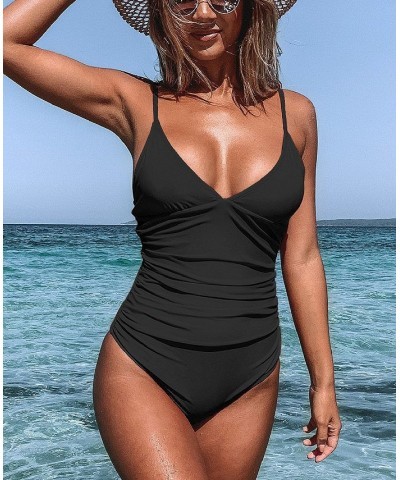 Women's Bright Day Shirring One Piece Swimsuit Black $26.78 Swimsuits