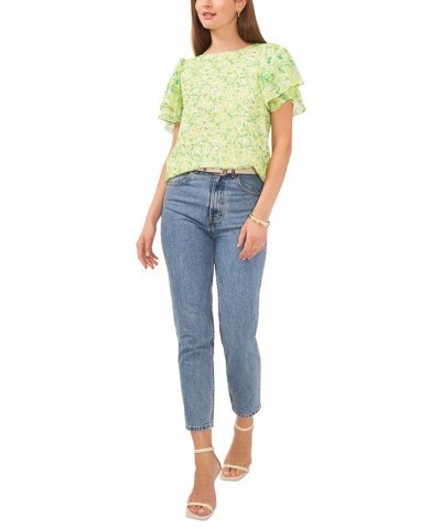 Plus Size Floral-Print Flutter-Sleeve Top Bright Emerald $45.54 Tops