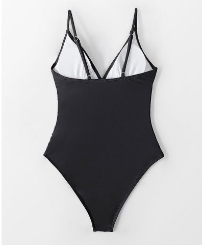 Women's Bright Day Shirring One Piece Swimsuit Black $26.78 Swimsuits